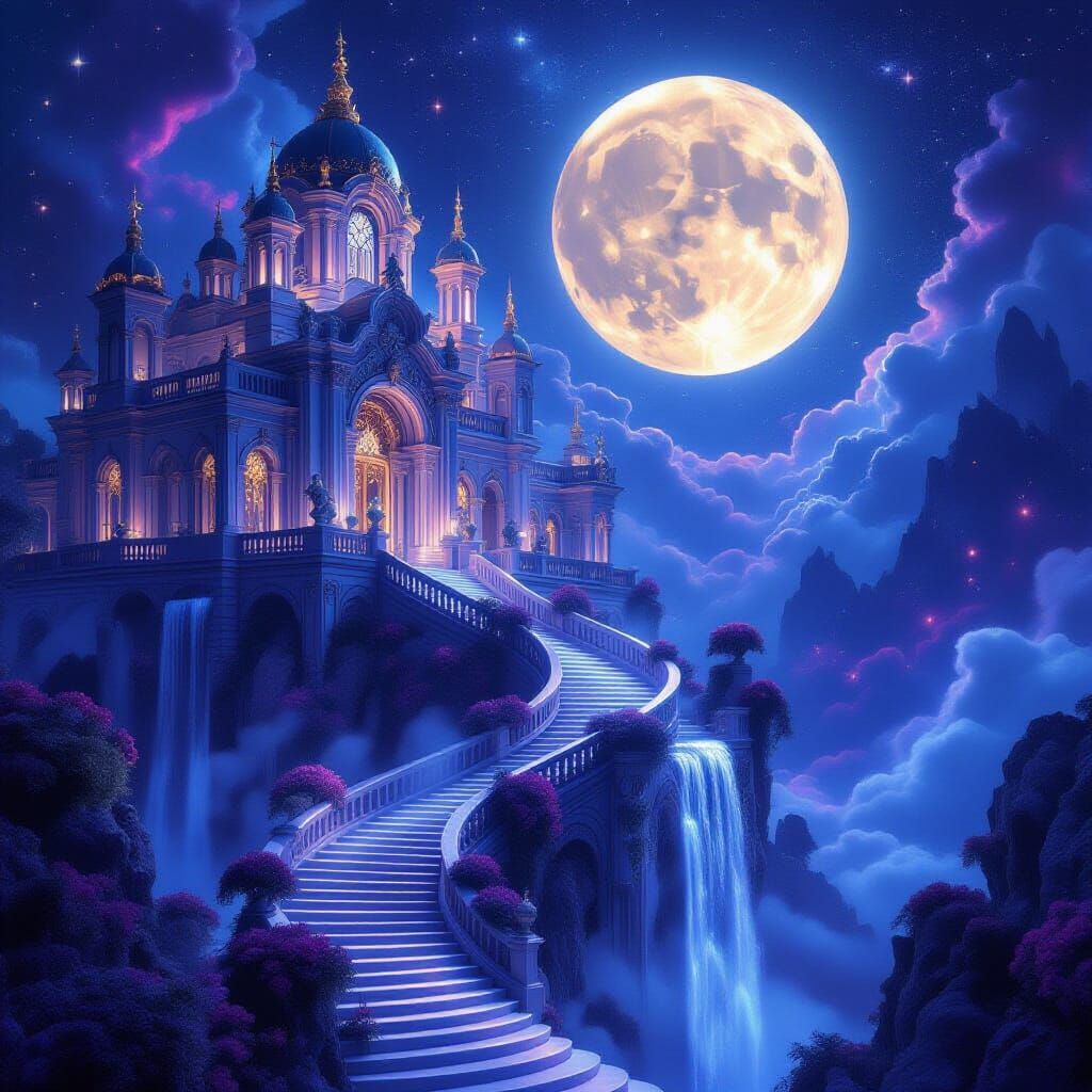 Celestial Gothic Palace Amidst Nebula