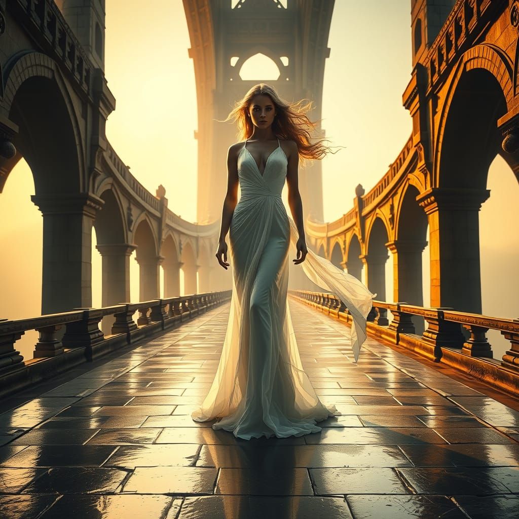 Ethereal Goddess on Majestic Bridge in Ultra HDR 8K