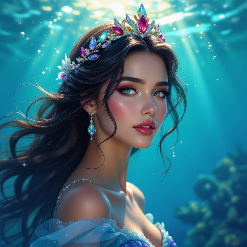 Mermaid's Royal Descent in Splash Art Style