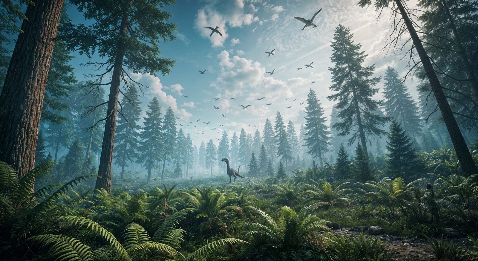 Dinosaur in Prehistoric Landscape, Atmospheric Sci-Fi Style