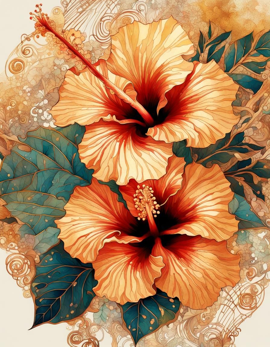 Elaborate Hibiscus Flower in African Batik Style