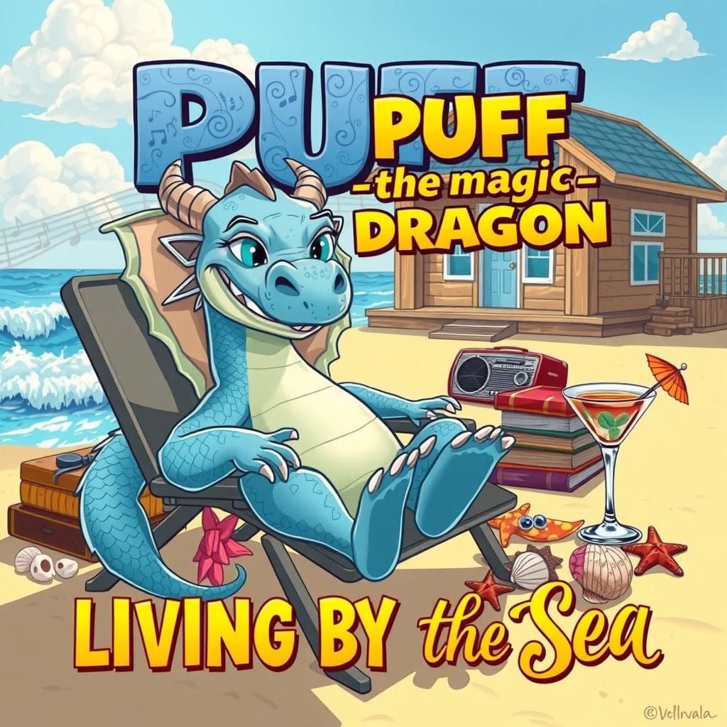 Double exposure. Acute, goofy, toothy grin spreads across the face of a cartoon SLATE BLUE dragon, its pointed middle to...