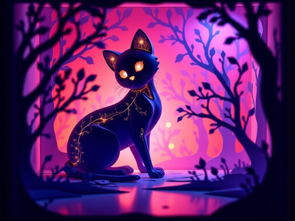 Elegant Cat in Ultraviolet Biomechanical X-Ray Art