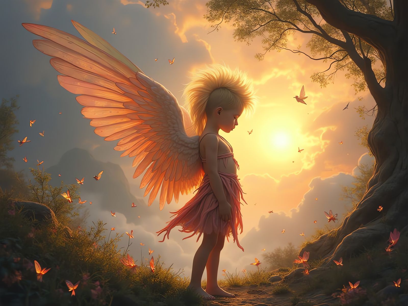 Baby Valkyrie Angel in Twilight with Fairies