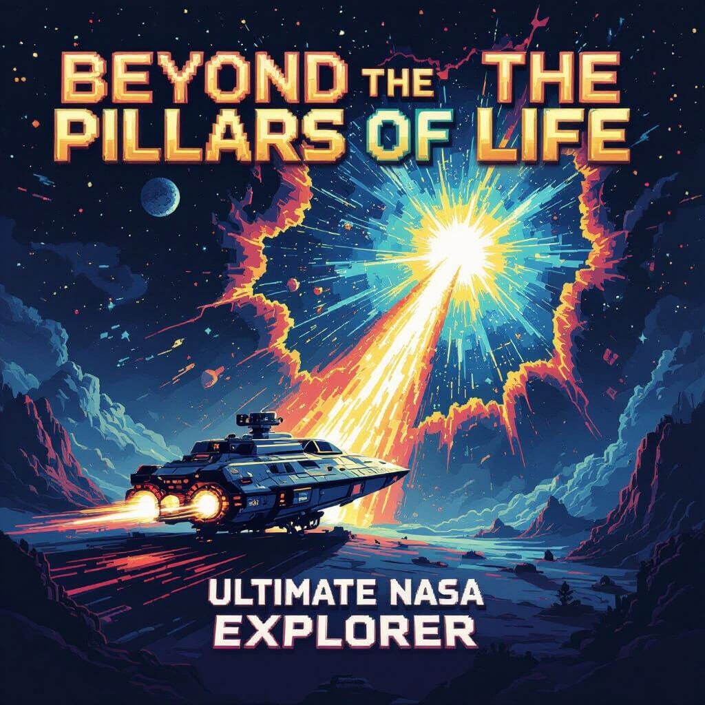 8-Bit Pixel Art Movie Poster: Galactic Rift and Spaceship