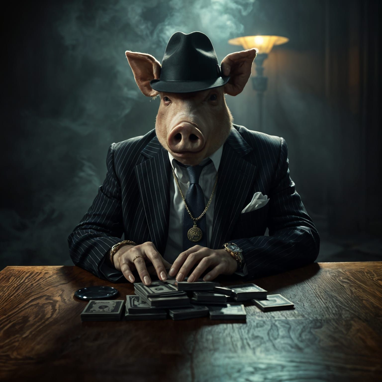 Pig-Man Gangster Boss in Film Noir Style
