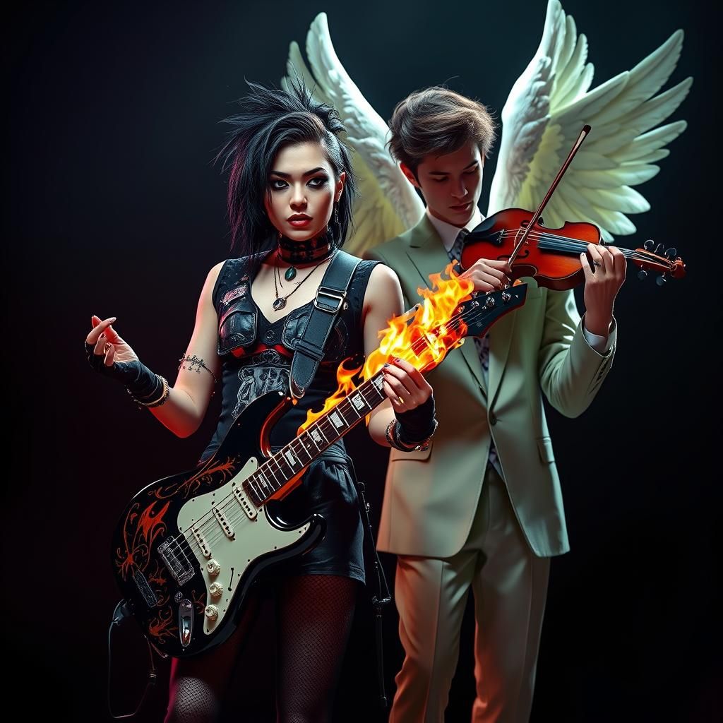 Punk Woman and Angelic Man on Stage, Digital Art