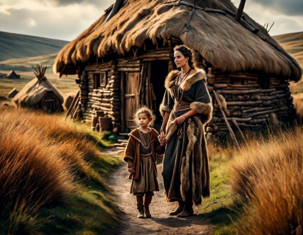 Mother and Child in Front of Dwelling