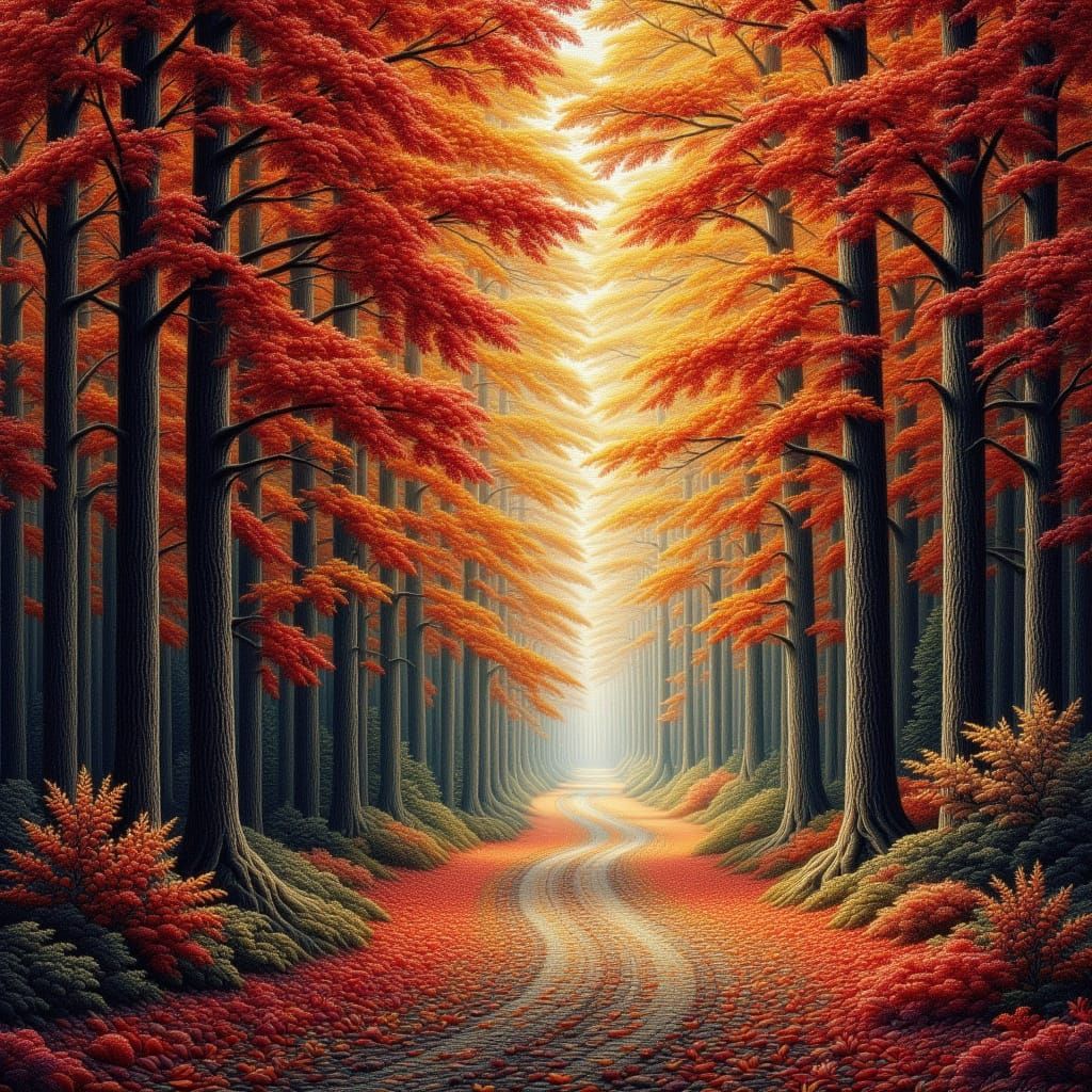 Vibrant Autumn Forest Path in Romantic Landscape Style