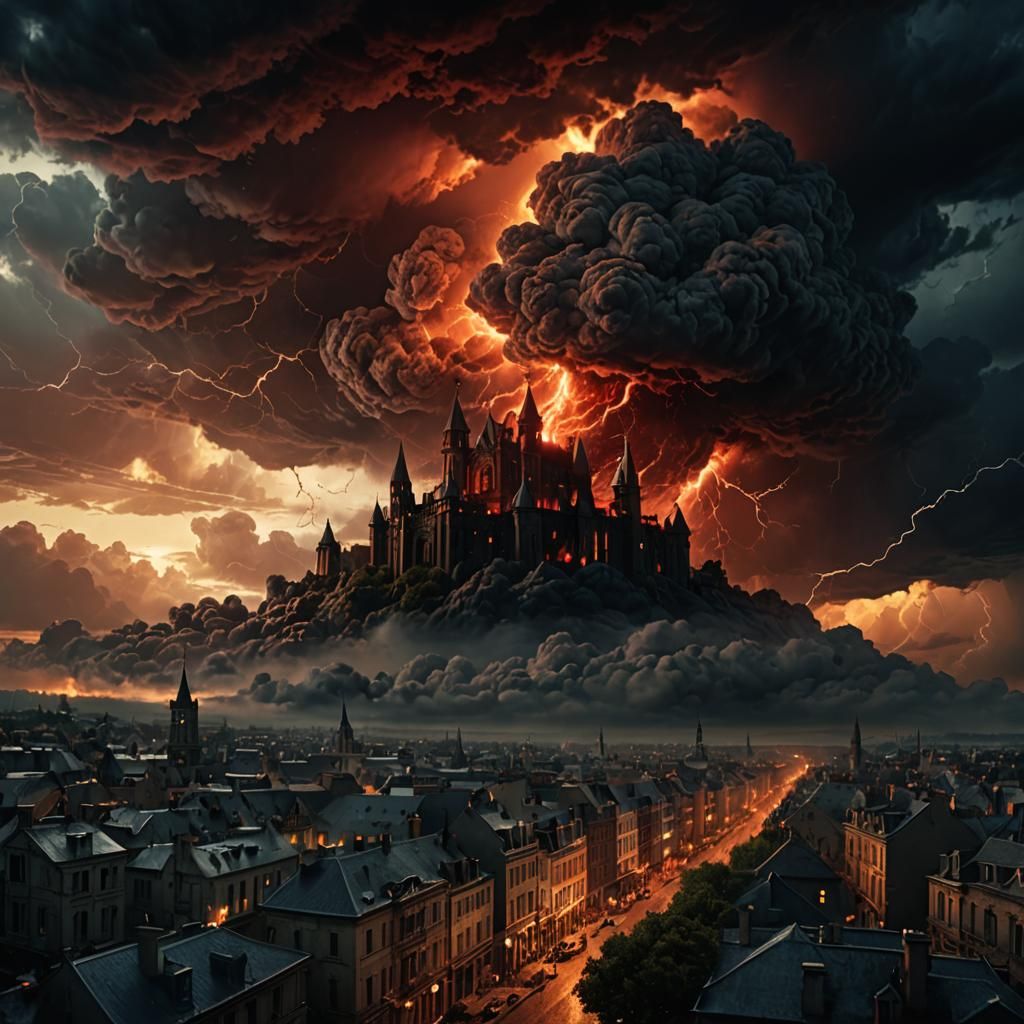 Red Lightning Illuminates Ominous Sky: Digital Matte Paintin...