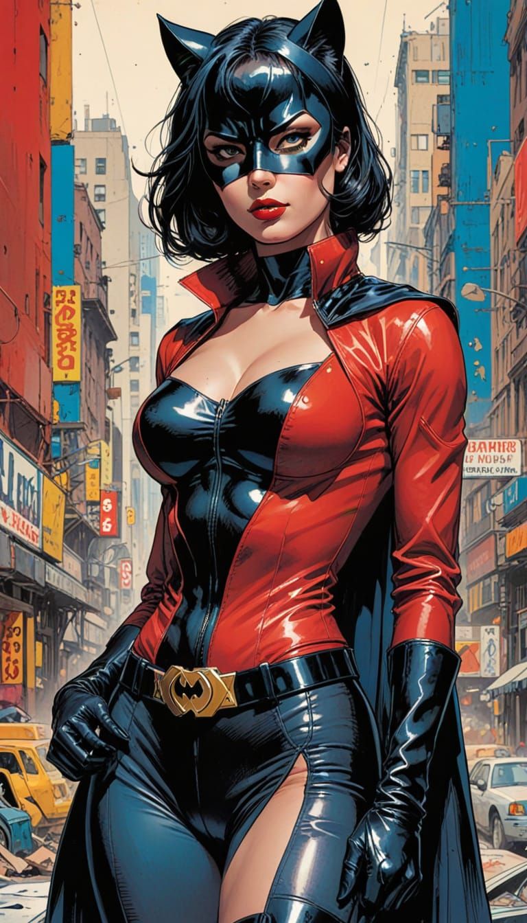 Grunge Goddess Cat Woman in Bold Pop Art Style