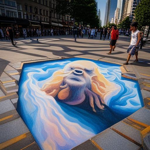 3D Optical Illusion Sidewalk Painting on Film