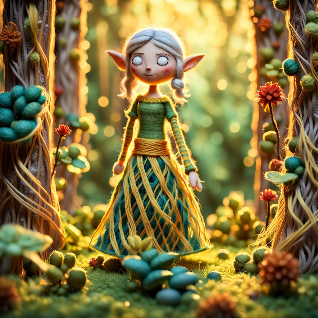 Elf Princess in String Art Nature, 3D Render