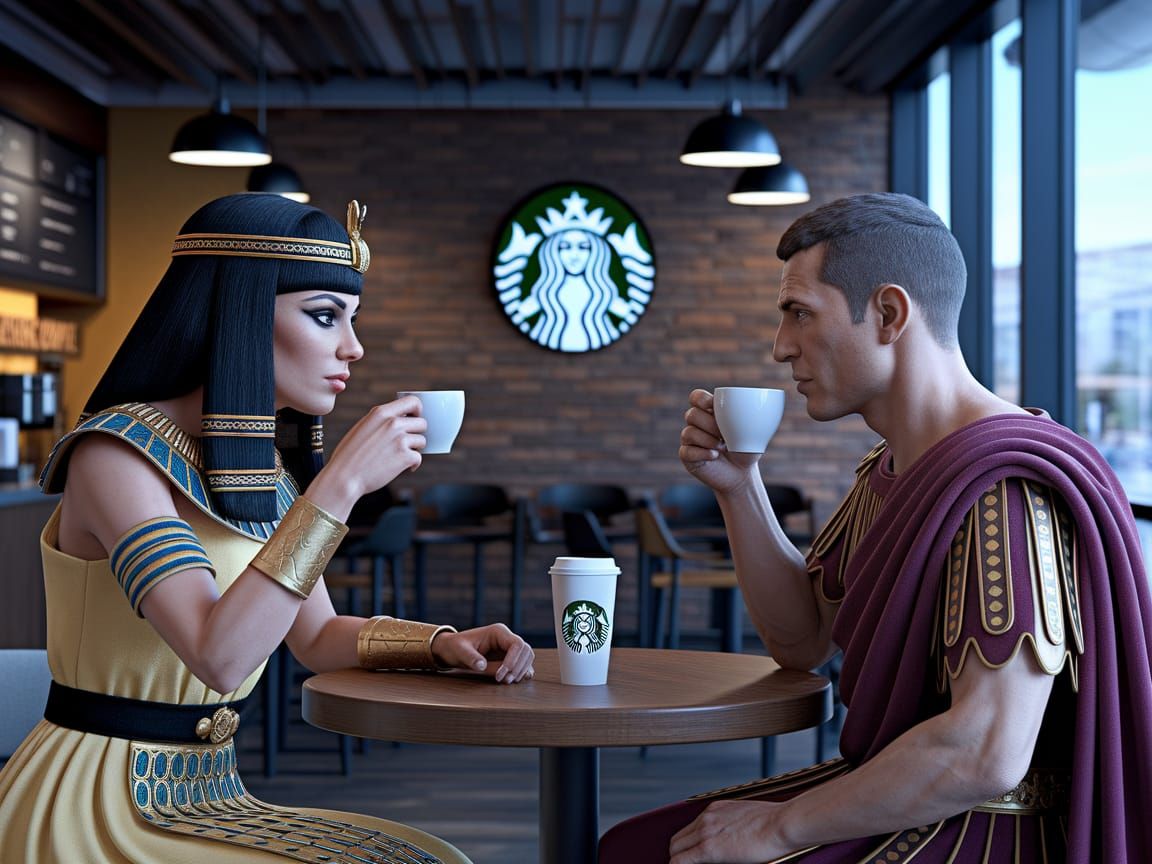 Caesar and Cleopatra in a Starbucks