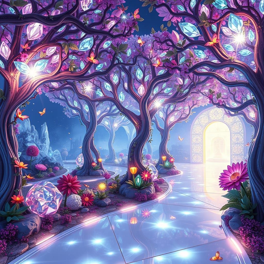Glowing Diamond Trees in Crystal Botanical Garden