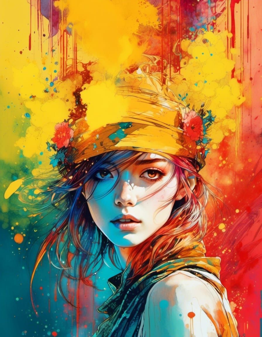 Anime Realism: Gorgeous Sparkling Watercolor Portrait