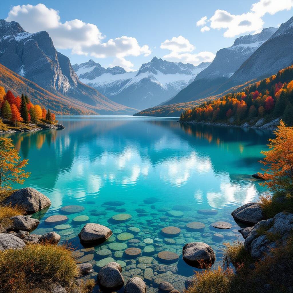 Alpine Lake Bird's-Eye View in Autumn Colors