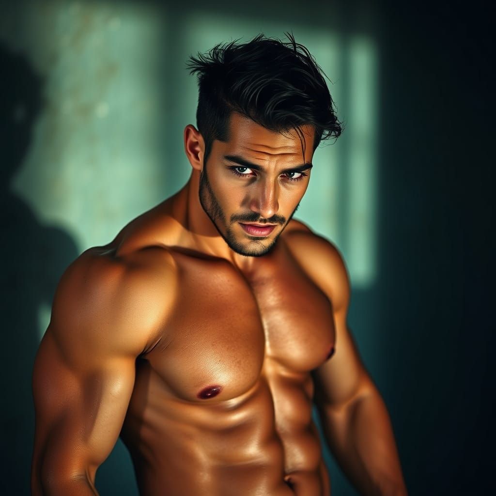 Flirty Portrait of Rugged Man with Dynamic Lighting