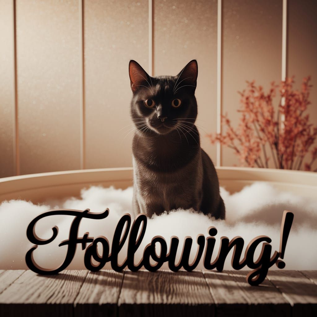 Black Cat Enjoying Bubble Bath with Playful Sign