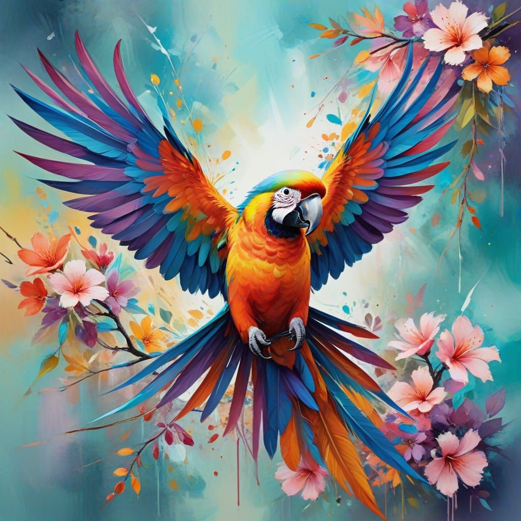 Vibrant Blossom Parrot in Abstract Style