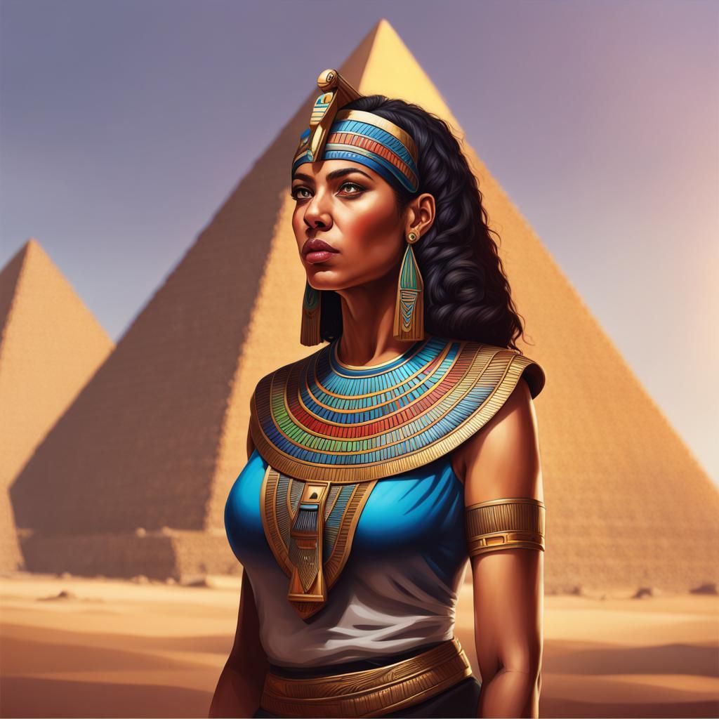 Egyptian Woman Bears Pyramids: Hyperrealistic Splash Art