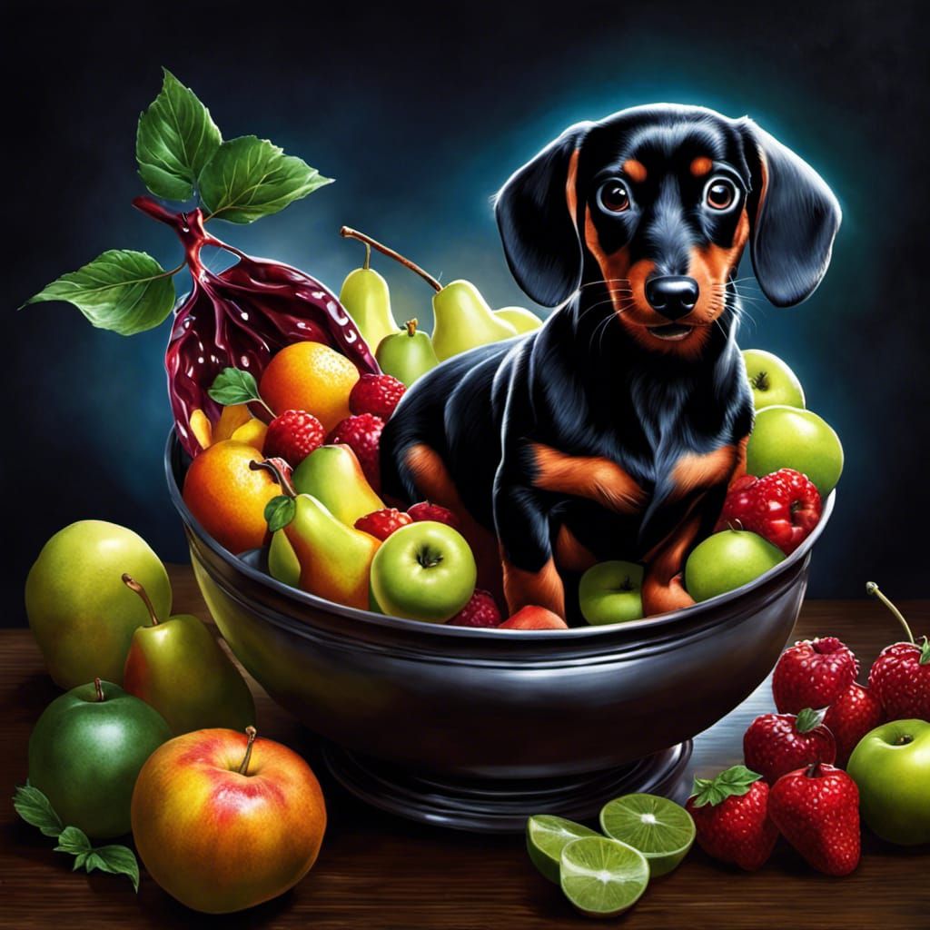 Dog in the fruit bowl french