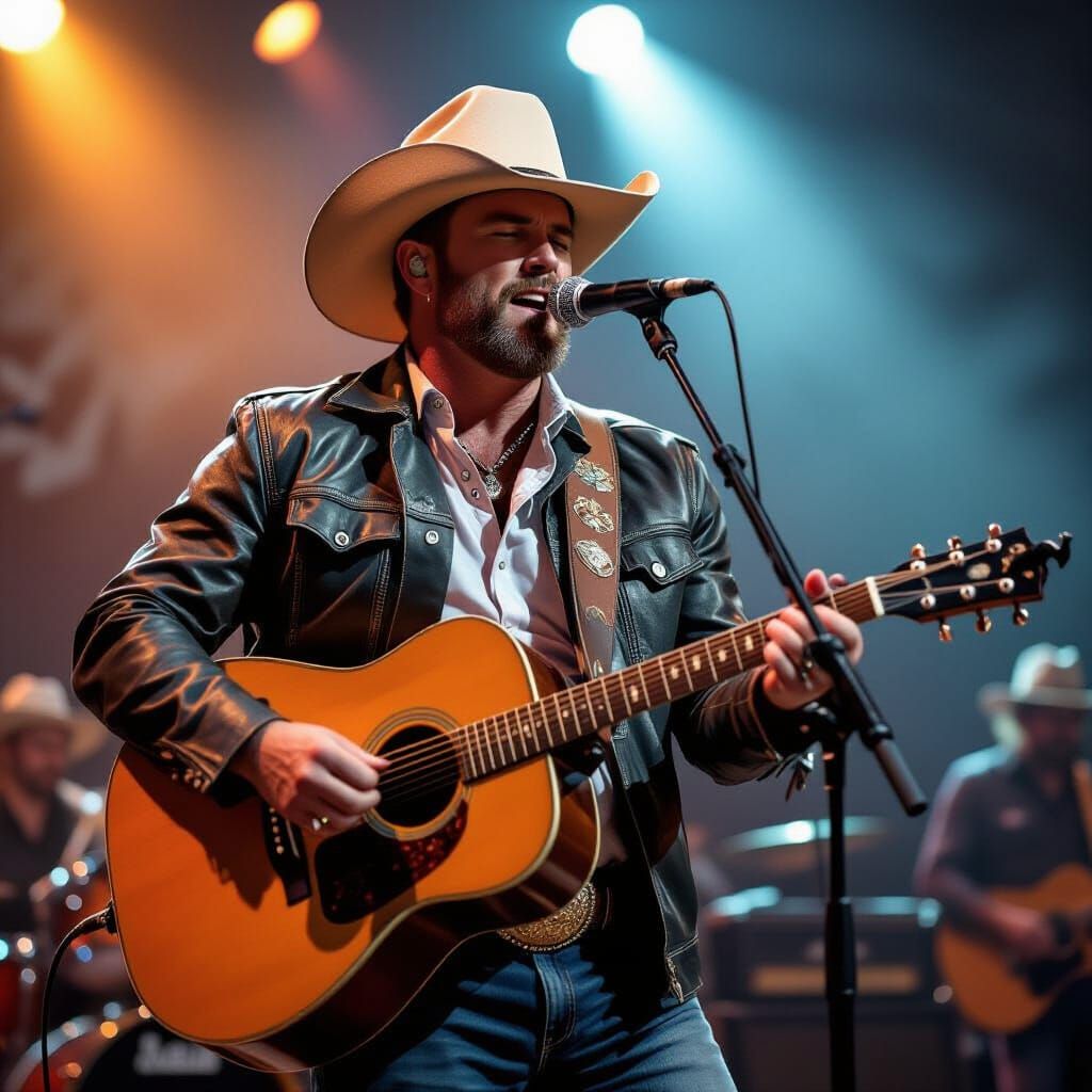 Hyperrealistic Texas Singer on Concert Stage