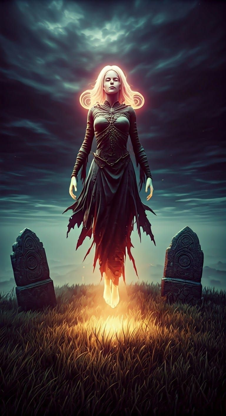 Ethereal Banshee Over Misty Moor, Spectral Art