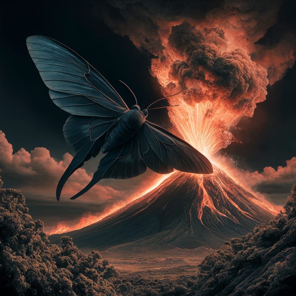 Moth fleeing the volcano