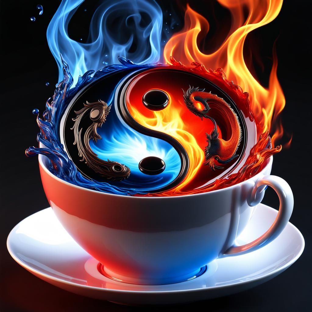 Yin Yang Teacup: 3D Model of Fire and Water