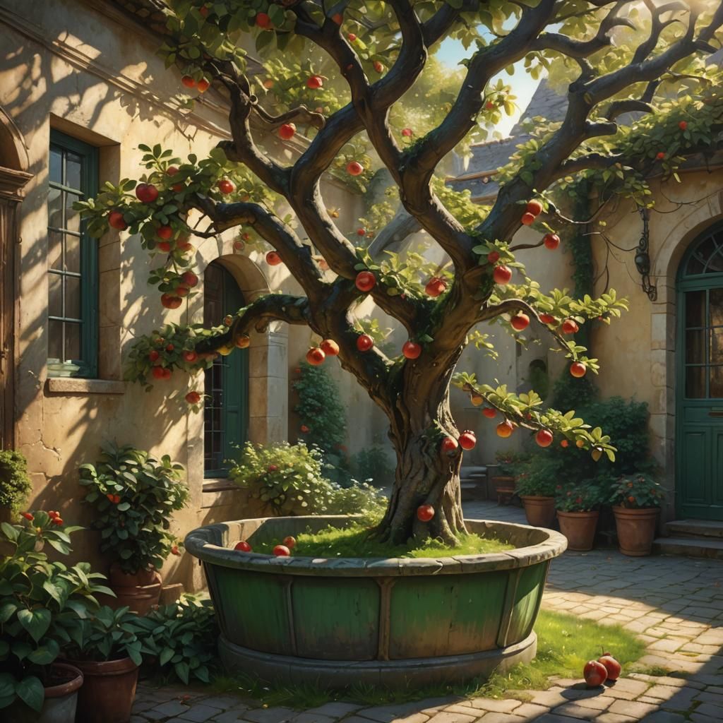 Apple Tree in French Courtyard: Digital Matte Painting