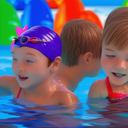 Children Playing in Swimming Pool: Hyperrealistic Detail