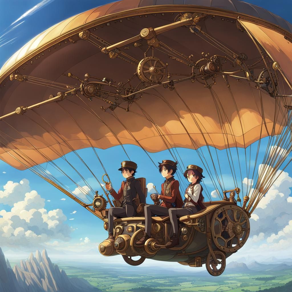 Steampunk Dirigible Hang Glider: Fantasy Concept Art