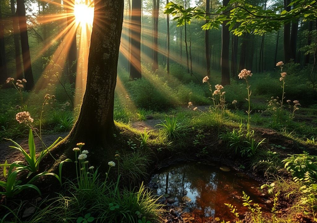 Magical Forest at Dawn with Vernal Pool