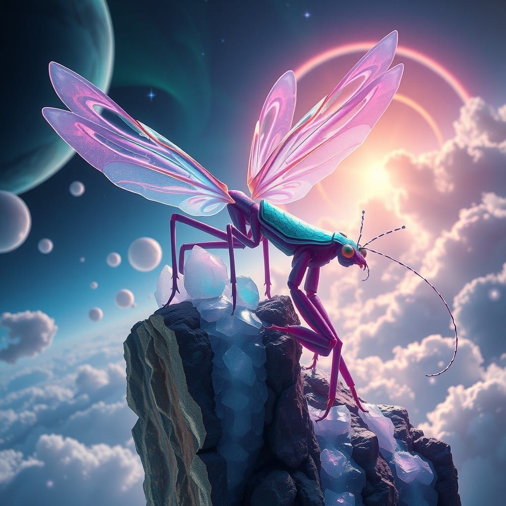 Surreal Fairy Punk Exoplanet Creature with Iridescent Wings