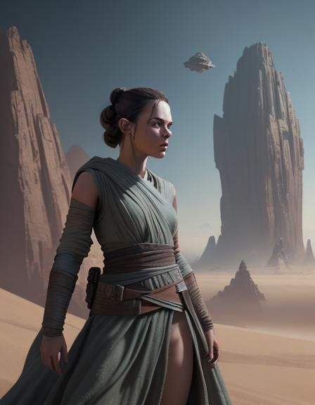 Rey Skywalker Matte Painting in Star Wars Scene