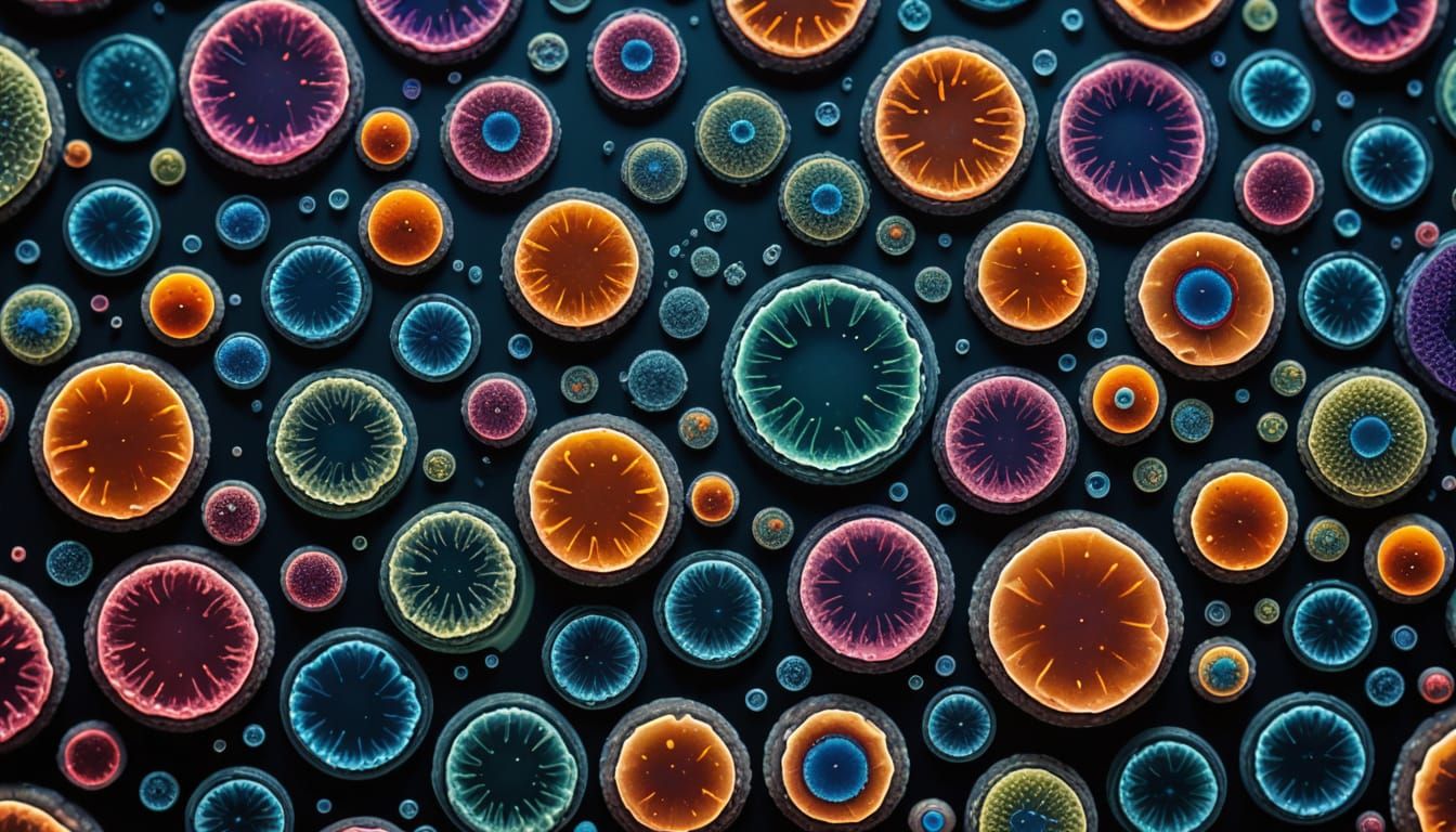 Vibrant Microscopic View of Diverse Bacteria