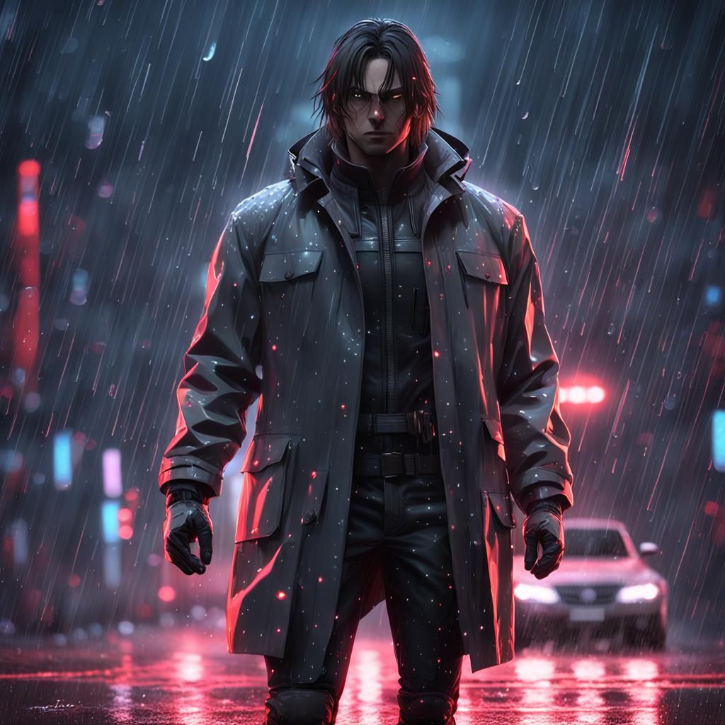 Winter Soldier in Neon Raincoat: 3D Anime Art