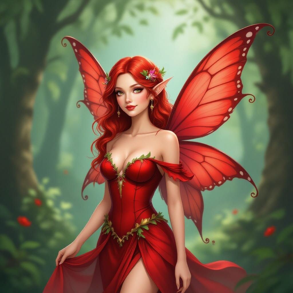 Enchanting Red Fairy Illustration