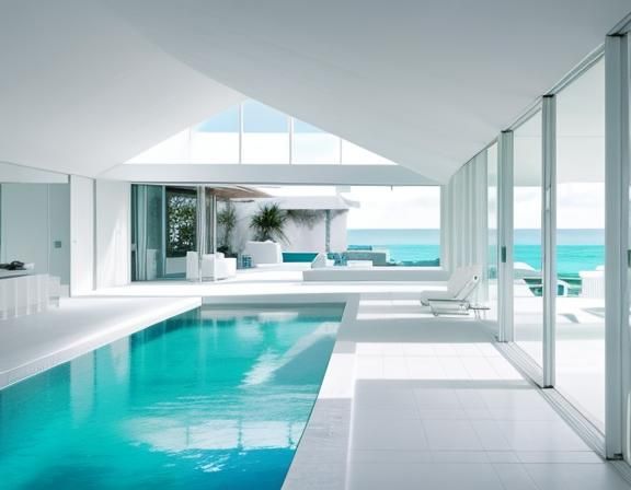 Minimalist White Room with Seamless Ocean Pool