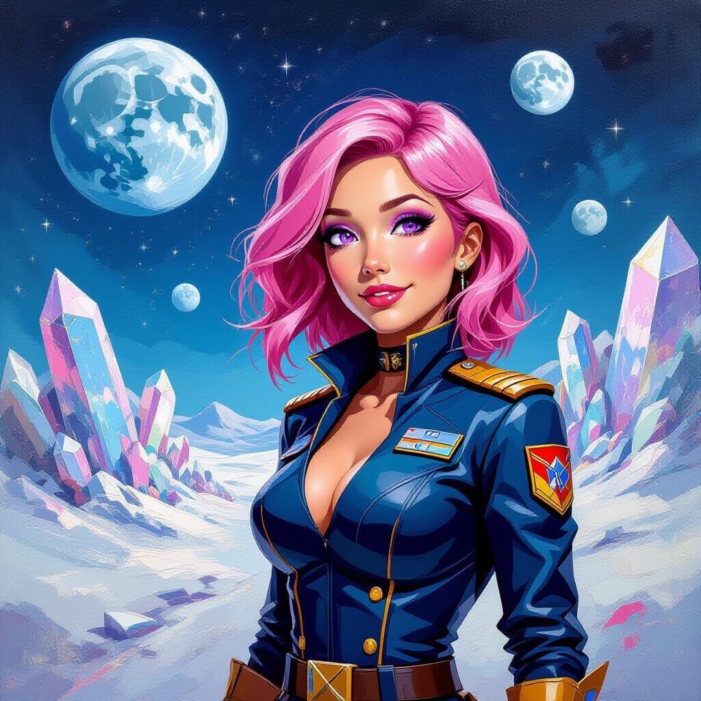 Exploring Captain on Crystal Planet in Expressionist Style