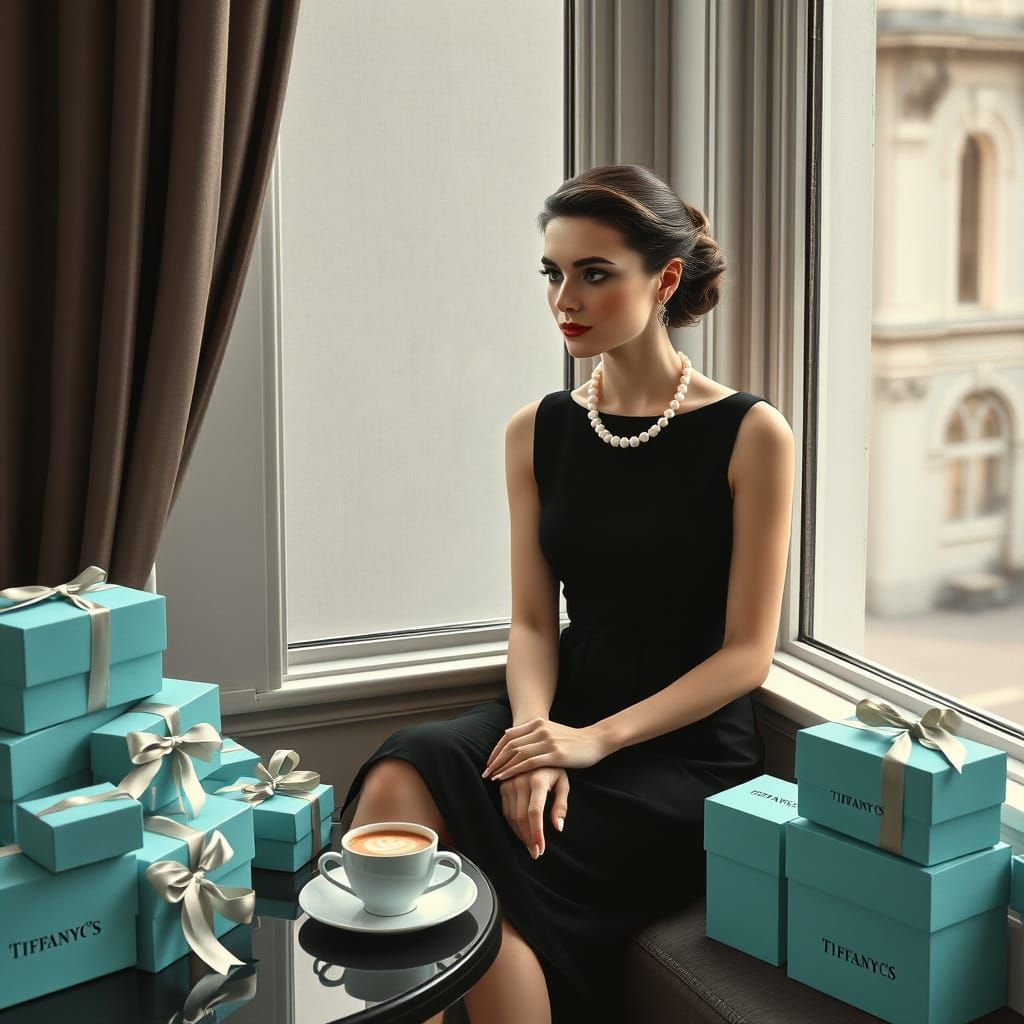 Sophisticated Woman in Little Black Dress Surrounded by Luxu...