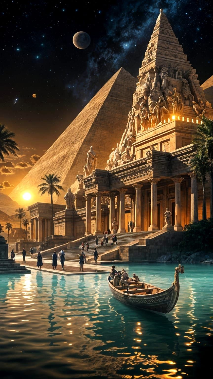 Egyptian Temple Complex at Sunset in Hyperrealistic Style