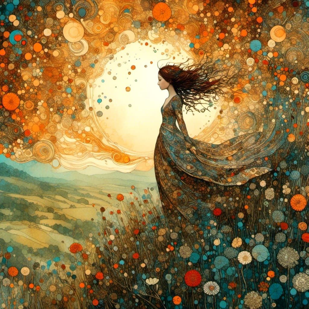 Girl on Windy Hill: Art Brut Digital Illustration