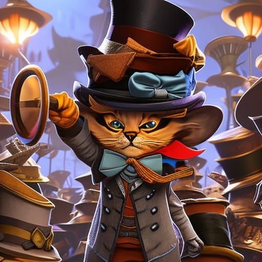 Mad Hatter Kitten in a Hat Shop, Digital Art