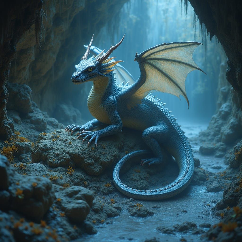 Dragon's Lair: Bioluminescent Cave with Crystalline Hoard