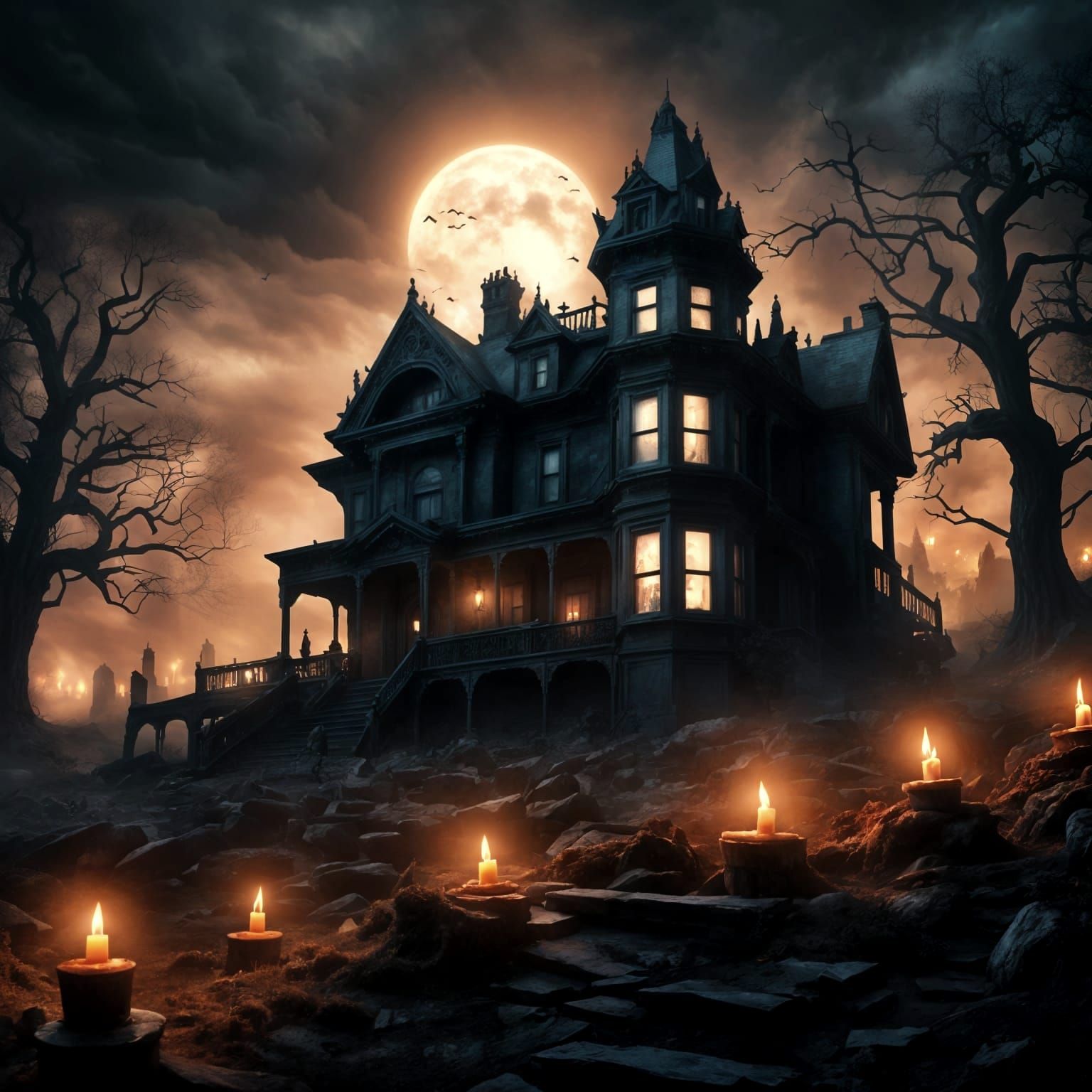 Victorian House Under Siege by Demons in Dark Wood