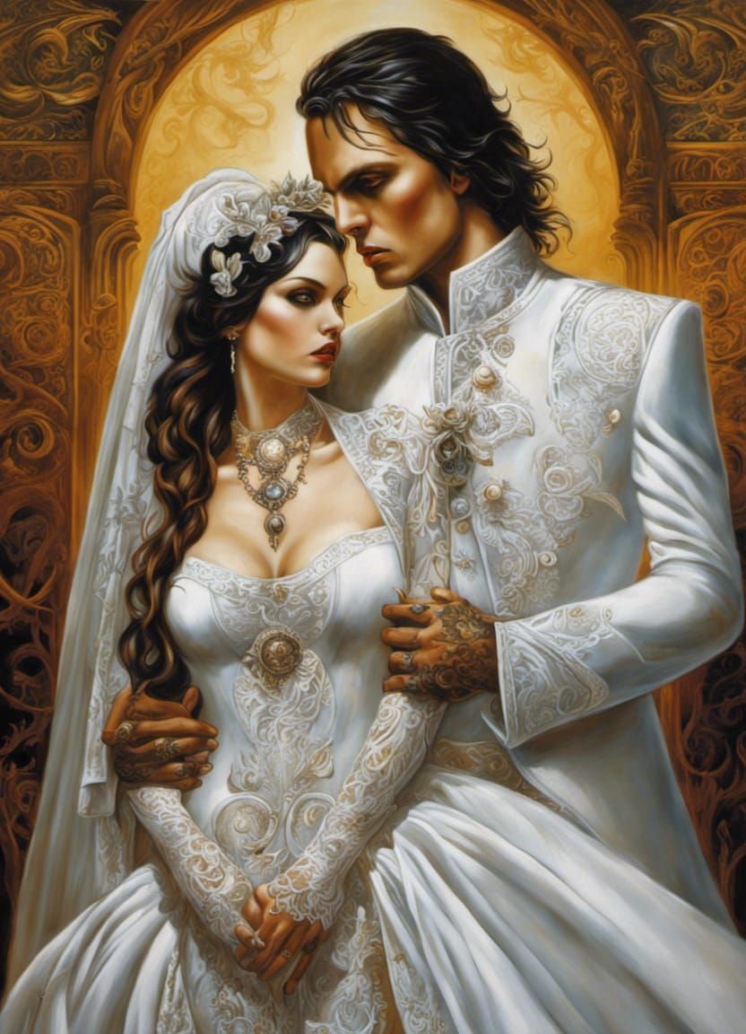 Gothic Man in Bridal Dress Oil Painting