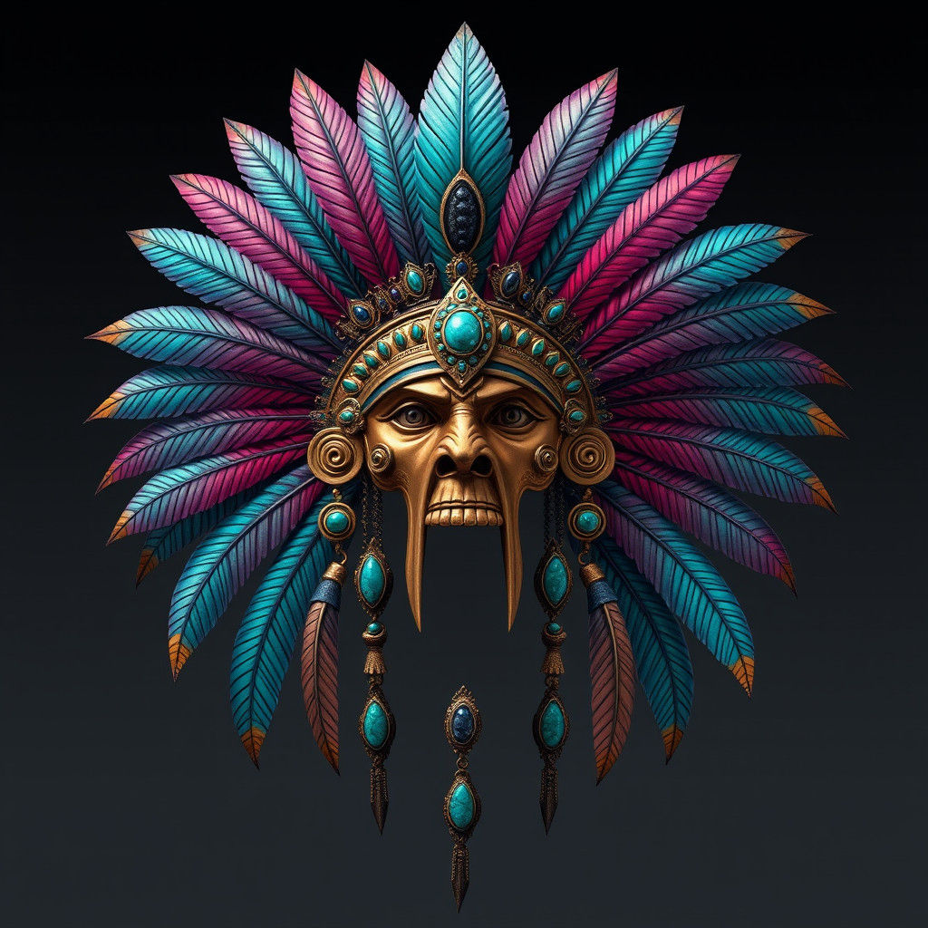 Aztec Warrior Headdress with Iridescent Feathers