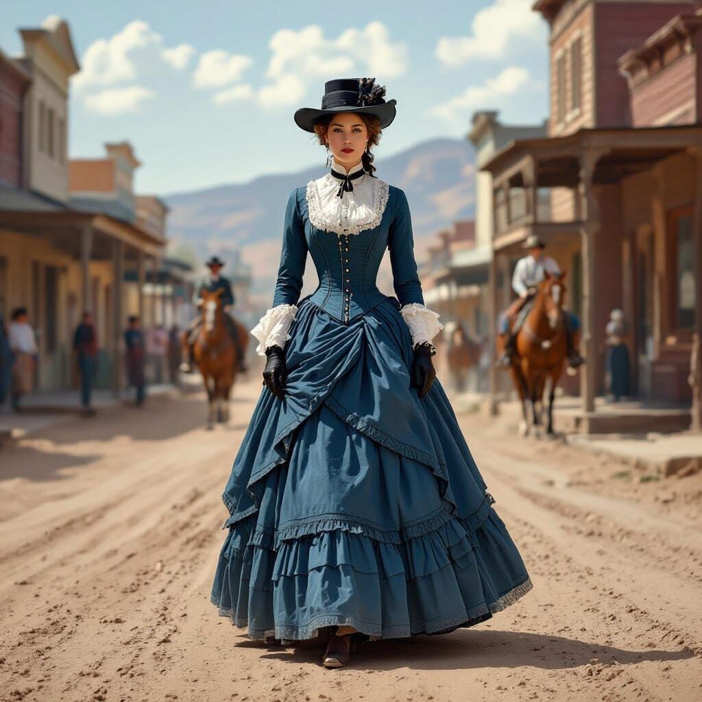 Victorian Woman in Wild West Town, Realistic Style